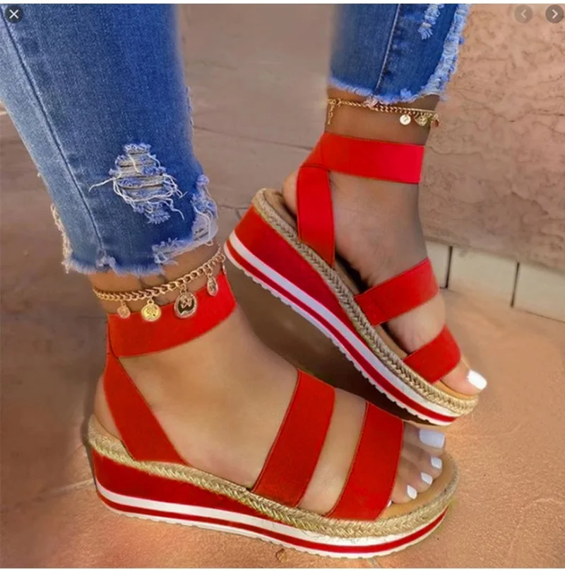 2022 Letné Sandále Ženy Candy Farby Kliny Platformu Sandále Dámske Konope Sandále, Topánky, Módne Pošmyknúť Na Popruh Kríž Ležérne Topánky Obrázok 3