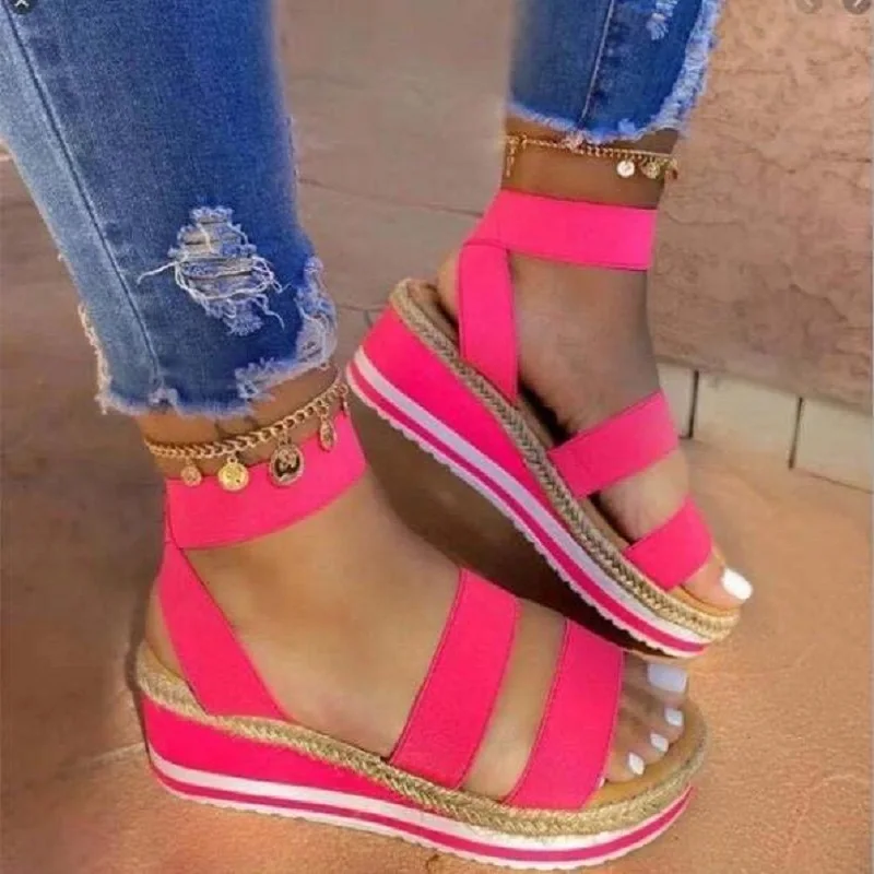 2022 Letné Sandále Ženy Candy Farby Kliny Platformu Sandále Dámske Konope Sandále, Topánky, Módne Pošmyknúť Na Popruh Kríž Ležérne Topánky Obrázok 4