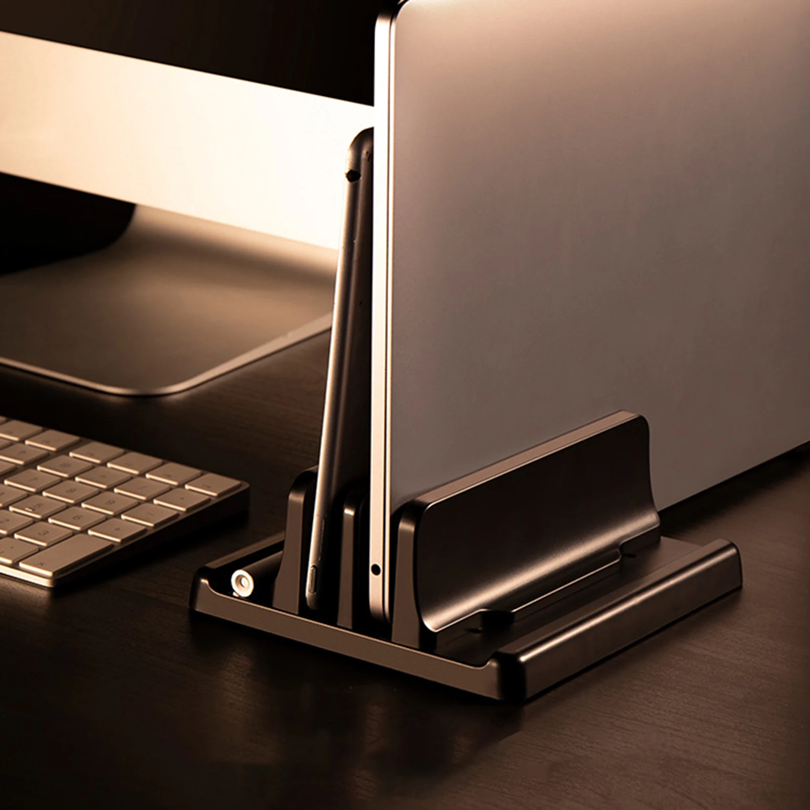 Prenosné Vertikálne Nastaviteľný Hliníkový Stojan Ploche Dual Slot Notebook Tablet Base Mount Držiak Dock Pre Macbook Pro Vzduchu Obrázok 1