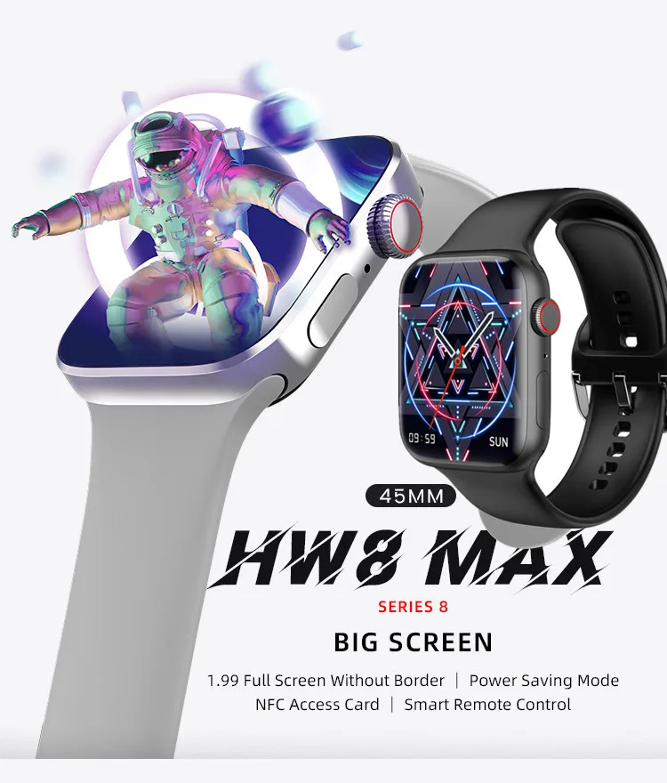 Pôvodné 1.99 palcový HW8 MAX Smart Hodinky IWO 15 Series 7 8 NFC SmartWatch Srdcového tepu Sledovať Hlasový Asistent PK W57 HW7 Max Obrázok 1