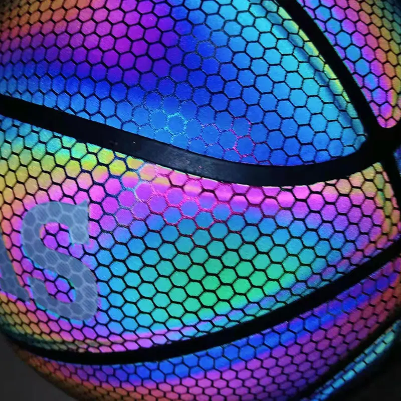PU Kožené Holografické Basketbalovú Loptu Rozsvieti Svetelná Reflexná Basketbal Veľkosť 7 za Noci Hra Skvelý Darček Žiariace Gule Obrázok 4
