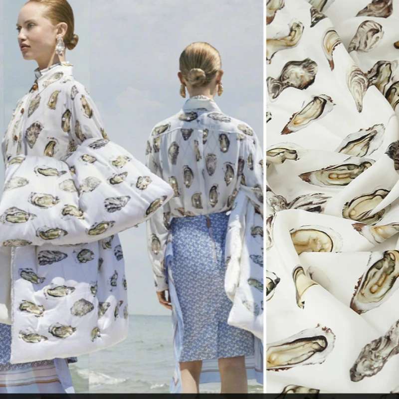Luxusné Značky Módny Dizajn Textílie Zobraziť Pearl Shell Tlač DIY Seing Oblečenie Polyester Tkaniny, Tkaniny pre Šaty od Meter Obrázok 1