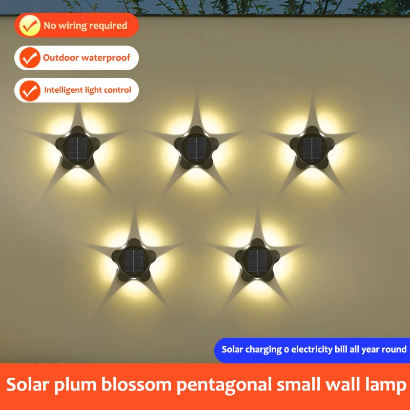 Hviezda Tvar Vonkajšie Solárne LED Lampy 5LED Nepremokavé Záhradné Dekorácie Slnečné Svetlo na Stenu Dvore Svetelnej Steny Podložka 1pcs Teplé Obrázok 3