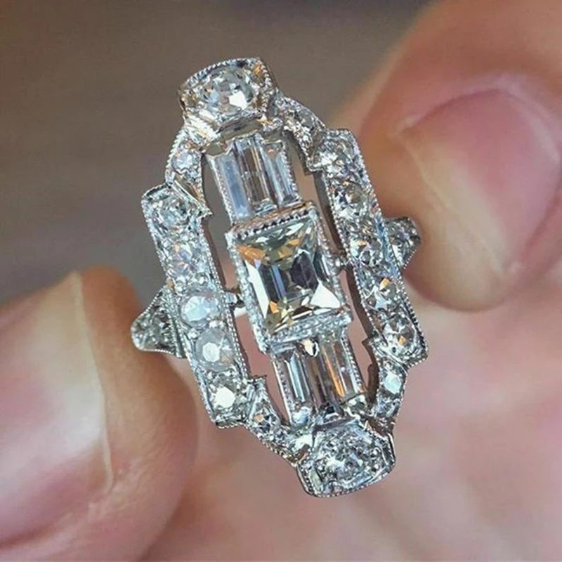 Nádherný Geometrický Tvar, Zásnubné Prstene Pre Ženy Plné Spevnené Crystal Cubic Zirconia Módne Univerzálny dámsky Večierok Šperky Obrázok 0