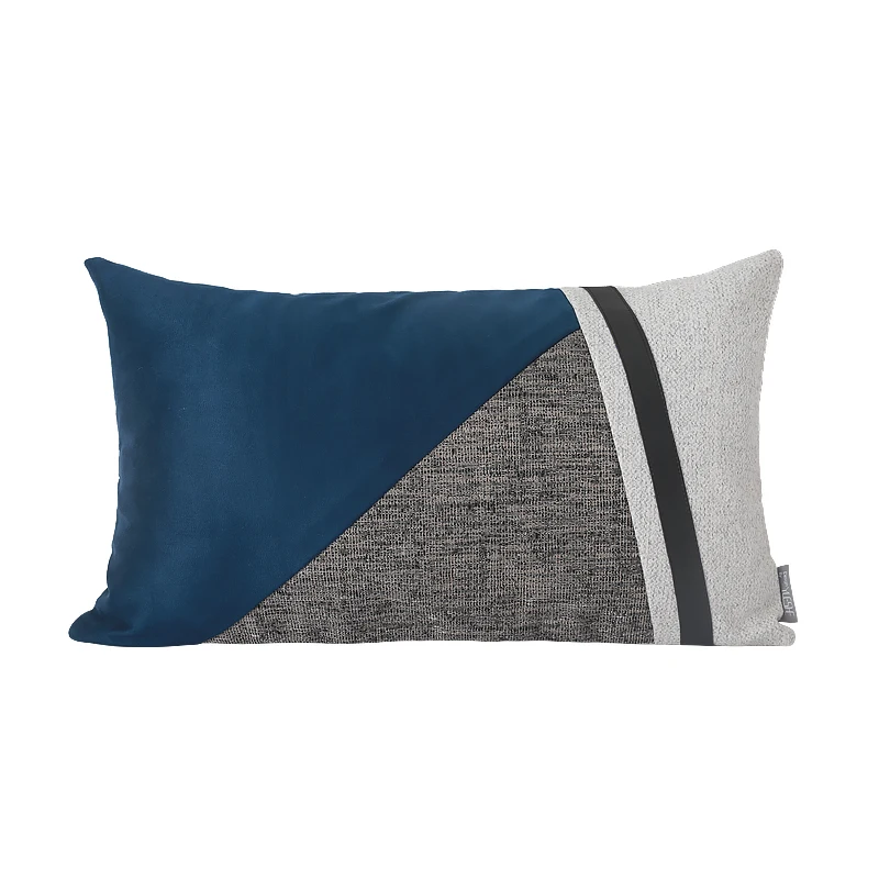 Modré a sivé kontrast farieb obývacia izba gauč vankúš Nordic light luxusné mäkké oblečenie pás obliečky na vankúš model štvorcový vankúš Obrázok 4