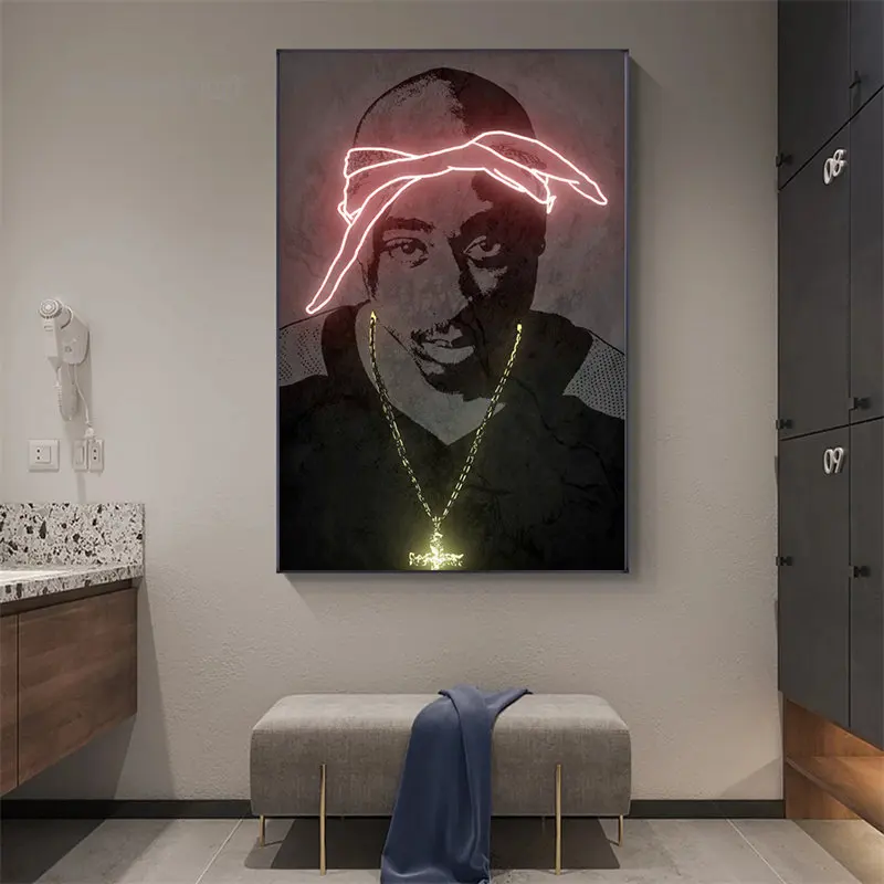 Abstrakt Rapper Star 2PAC Tupac, Ice Cube Plagáty a Tlačí na Steny Umelecké Plátno na Maľovanie Neon Style Hip Hop Spevák Obrázky nástenná maľba Obrázok 2
