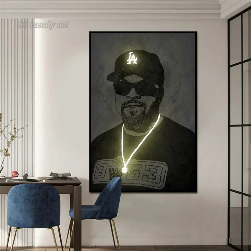 Abstrakt Rapper Star 2PAC Tupac, Ice Cube Plagáty a Tlačí na Steny Umelecké Plátno na Maľovanie Neon Style Hip Hop Spevák Obrázky nástenná maľba Obrázok 4