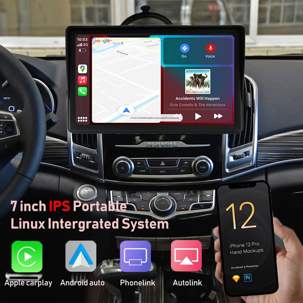 7 Palcový Dotykový Displej Prenosné Linux Monitor Bezdrôtový CarPlay Android Auto Multimediálne Navigáciu HD 1080P HD Stereo Zadná Kamera Obrázok 1