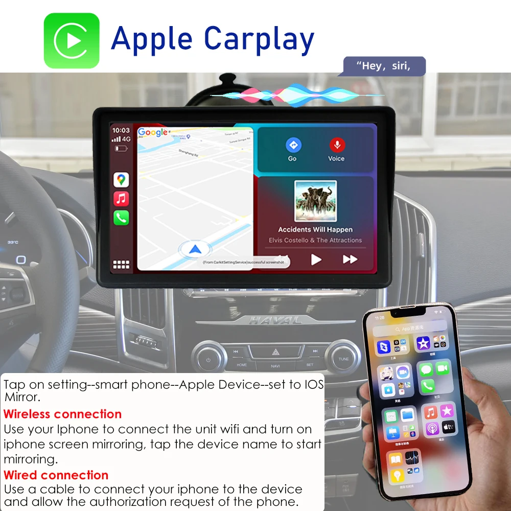 7 Palcový Dotykový Displej Prenosné Linux Monitor Bezdrôtový CarPlay Android Auto Multimediálne Navigáciu HD 1080P HD Stereo Zadná Kamera Obrázok 3
