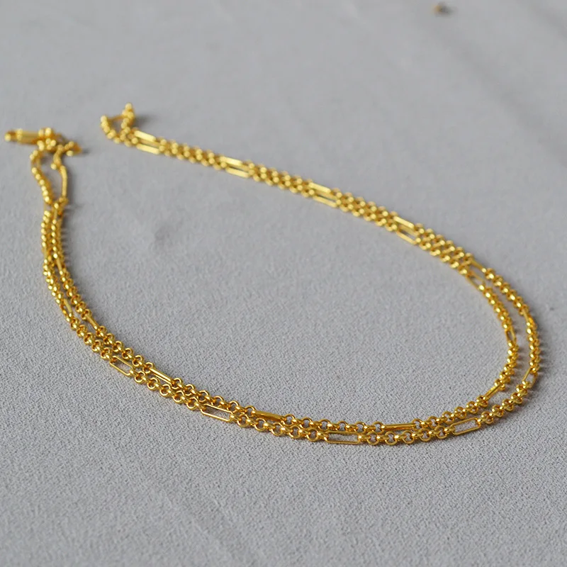LONDANY náhrdelník francúzsky menšinový retro jednoduché krúžok mosadz dvojité vrstvený náhrdelník dlhý sveter reťazca ženy Obrázok 2