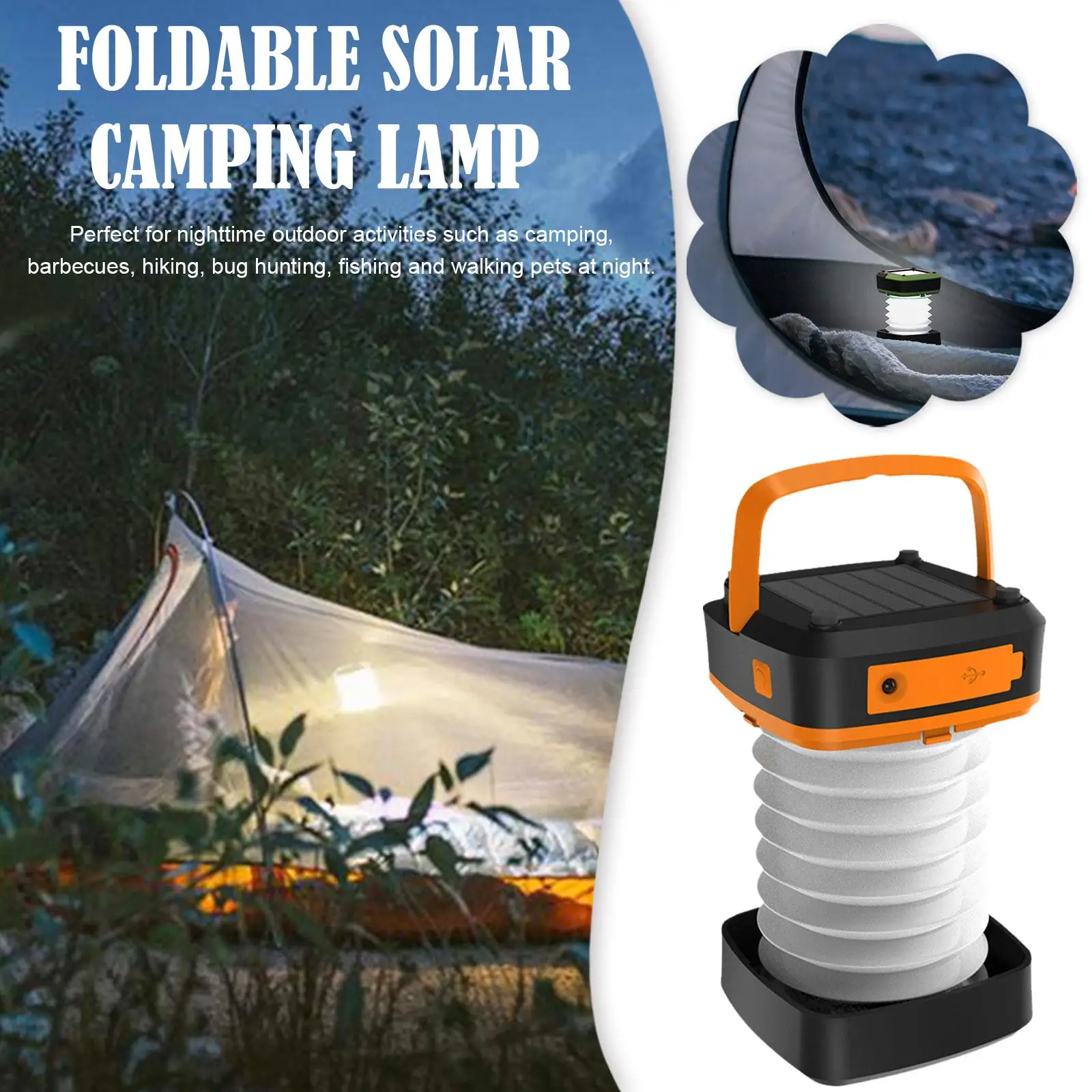 Skladací Solárny Camping Lampa USB Nabíjanie Multifunkčné Vonkajšie Prenosné Lampy Teleskopická LED Svetla, 2 Farby Obrázok 2