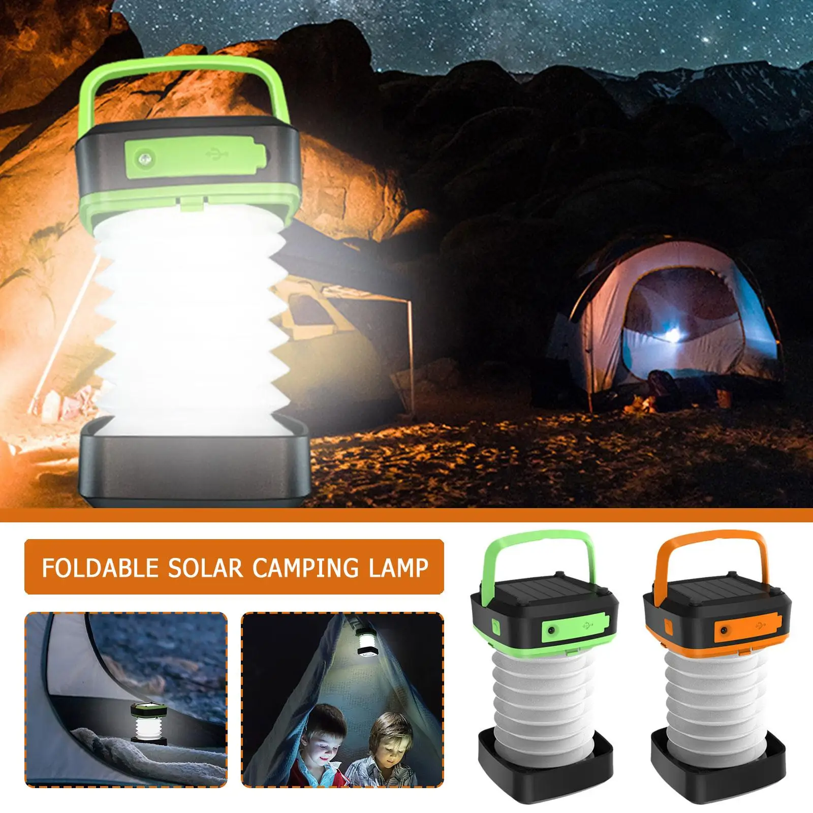 Skladací Solárny Camping Lampa USB Nabíjanie Multifunkčné Vonkajšie Prenosné Lampy Teleskopická LED Svetla, 2 Farby Obrázok 3