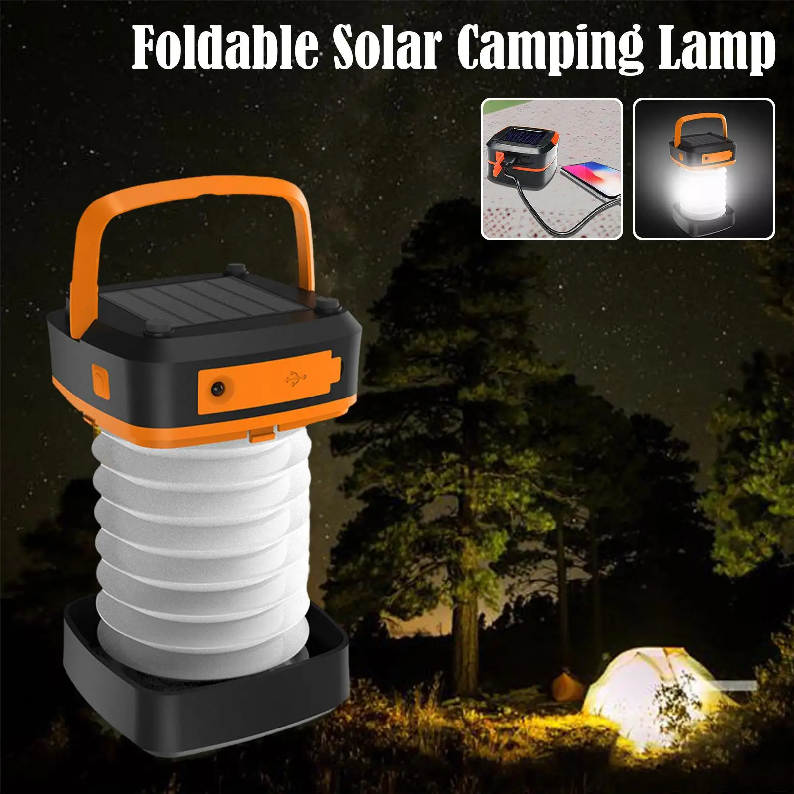 Skladací Solárny Camping Lampa USB Nabíjanie Multifunkčné Vonkajšie Prenosné Lampy Teleskopická LED Svetla, 2 Farby Obrázok 4