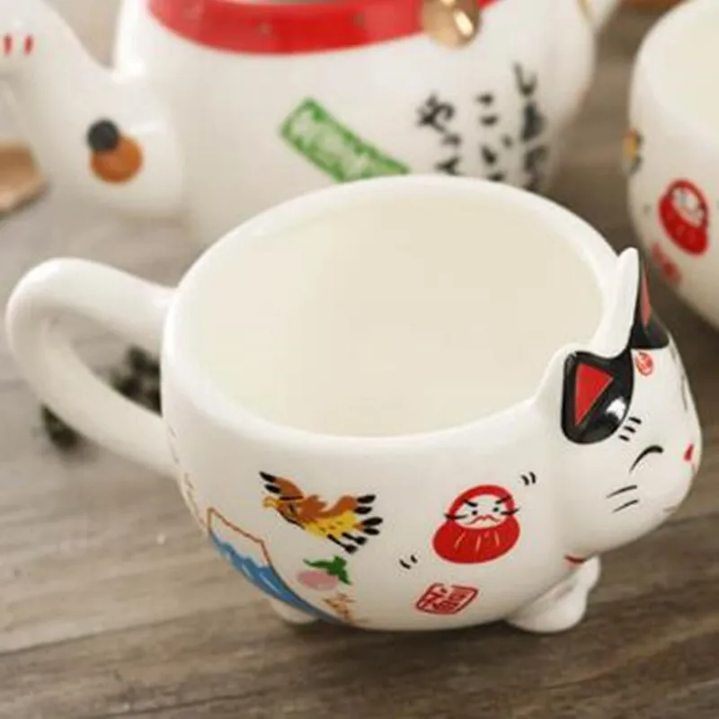 100 Ml Japonský Štýl Šťastie Mačka Espresso Šálky Kawaii Šťastie Mačka Hrnček Na Čaj Keramické Čajové Šálky Kávy s Rukoväťou Obrázok 3