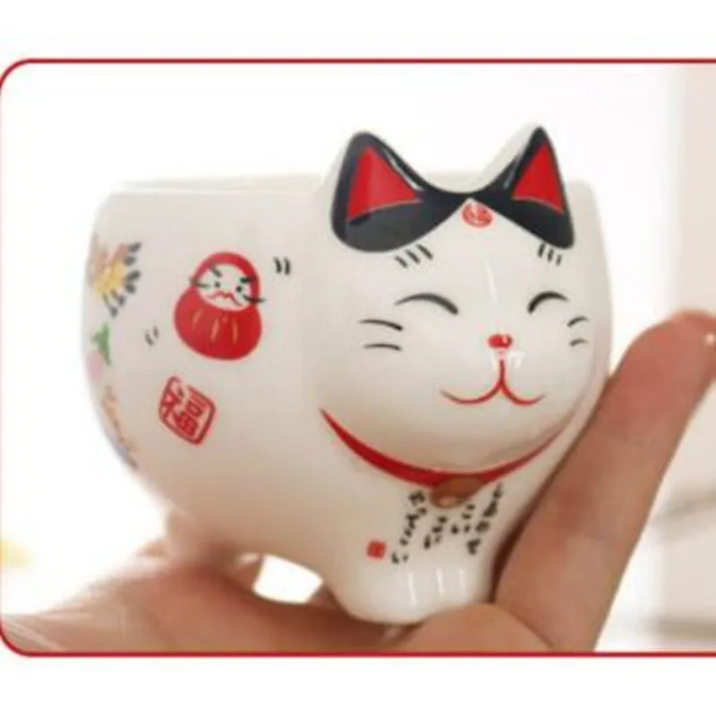 100 Ml Japonský Štýl Šťastie Mačka Espresso Šálky Kawaii Šťastie Mačka Hrnček Na Čaj Keramické Čajové Šálky Kávy s Rukoväťou Obrázok 4