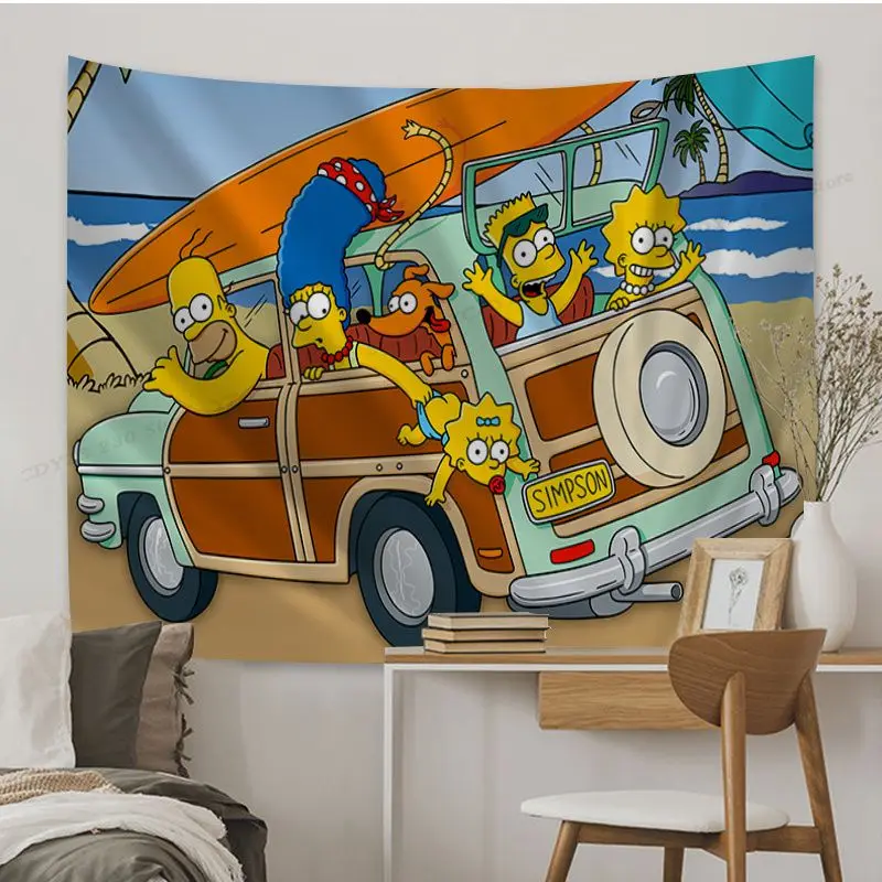 Disney Simpsonovci Gobelín Art Tlač Hippie Kvet Nástenné Koberce Koľaji Dekor Wall Art Decor Obrázok 3