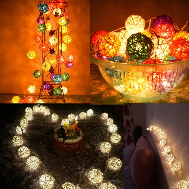 3M 20 LED Ratanové Gule String Svetlá Batérie Víla Garland Bavlna Loptu Svetlo Dovolenku Vianočné Osvetlenie na Terasu Svadobná Výzdoba Obrázok 2