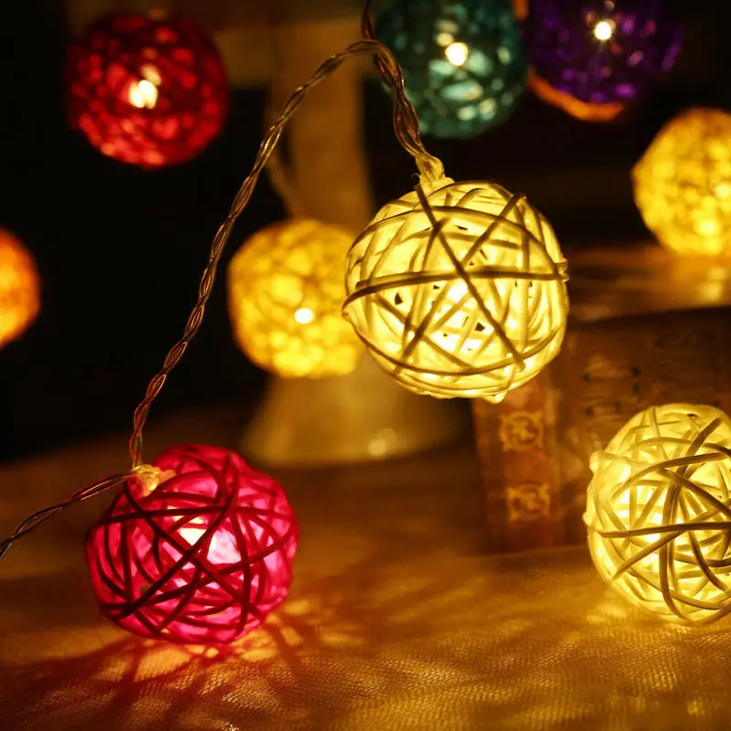 3M 20 LED Ratanové Gule String Svetlá Batérie Víla Garland Bavlna Loptu Svetlo Dovolenku Vianočné Osvetlenie na Terasu Svadobná Výzdoba Obrázok 3
