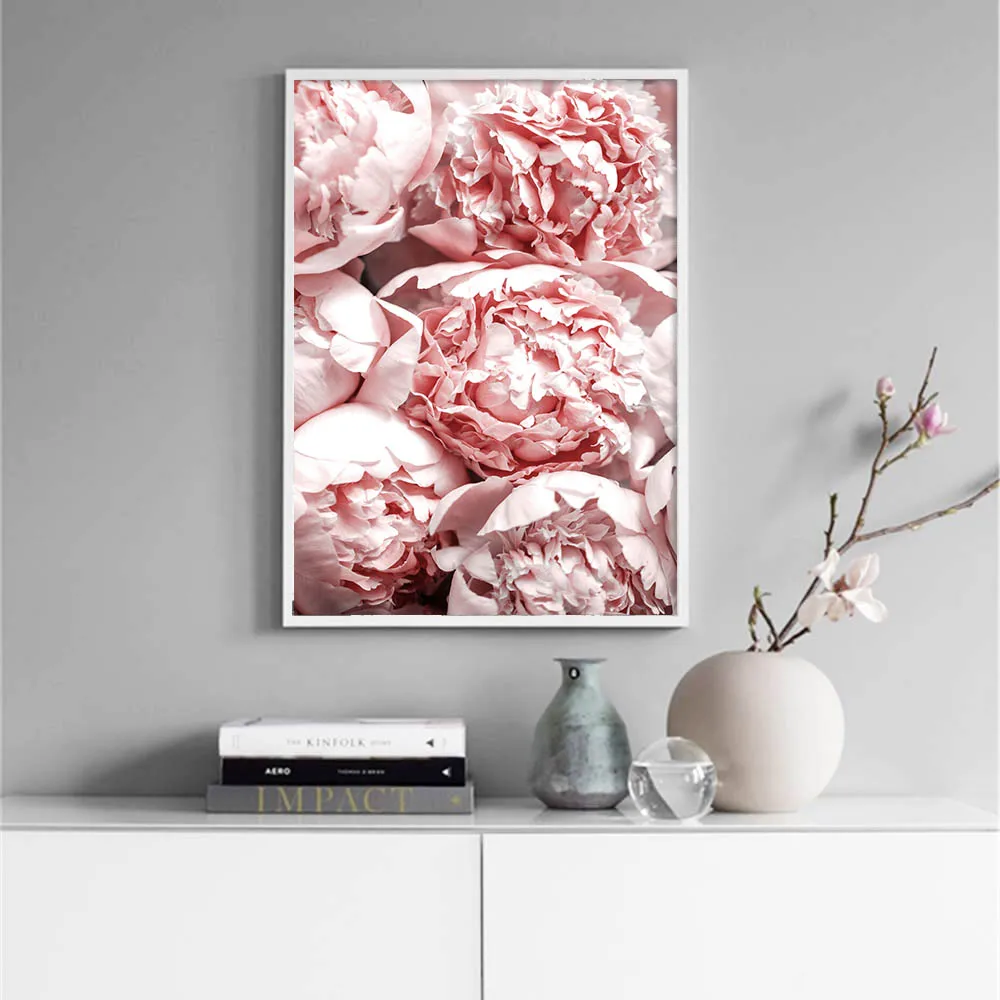 Blush Pink Kvet Plátne, Plagát, Nordic Štýl Pivónia Kvetinový Wall Art Print Maľovanie, Dekorácie Obrázok Škandinávskych Domova Obrázok 3