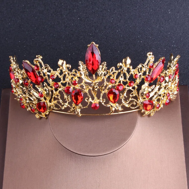Barokový Vintage Zlatá, Červená Farba Crystal Svadobné Šperky Sady Drahokamu Tiaras Koruny Choker Náhrdelníky Náušnice Svadobných Doplnkov Obrázok 1