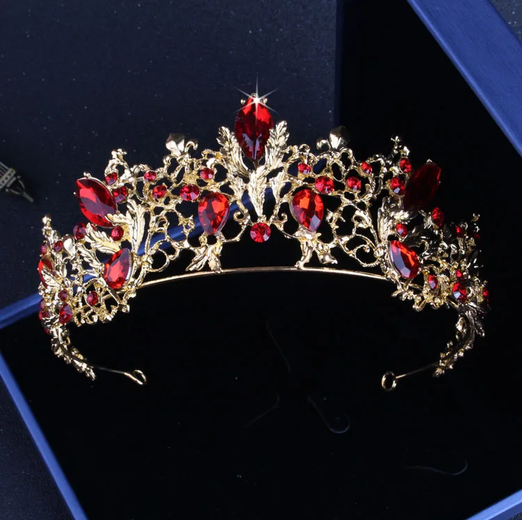 Barokový Vintage Zlatá, Červená Farba Crystal Svadobné Šperky Sady Drahokamu Tiaras Koruny Choker Náhrdelníky Náušnice Svadobných Doplnkov Obrázok 2