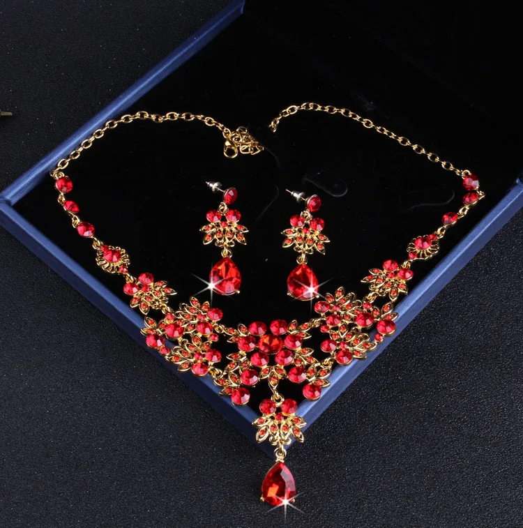 Barokový Vintage Zlatá, Červená Farba Crystal Svadobné Šperky Sady Drahokamu Tiaras Koruny Choker Náhrdelníky Náušnice Svadobných Doplnkov Obrázok 4