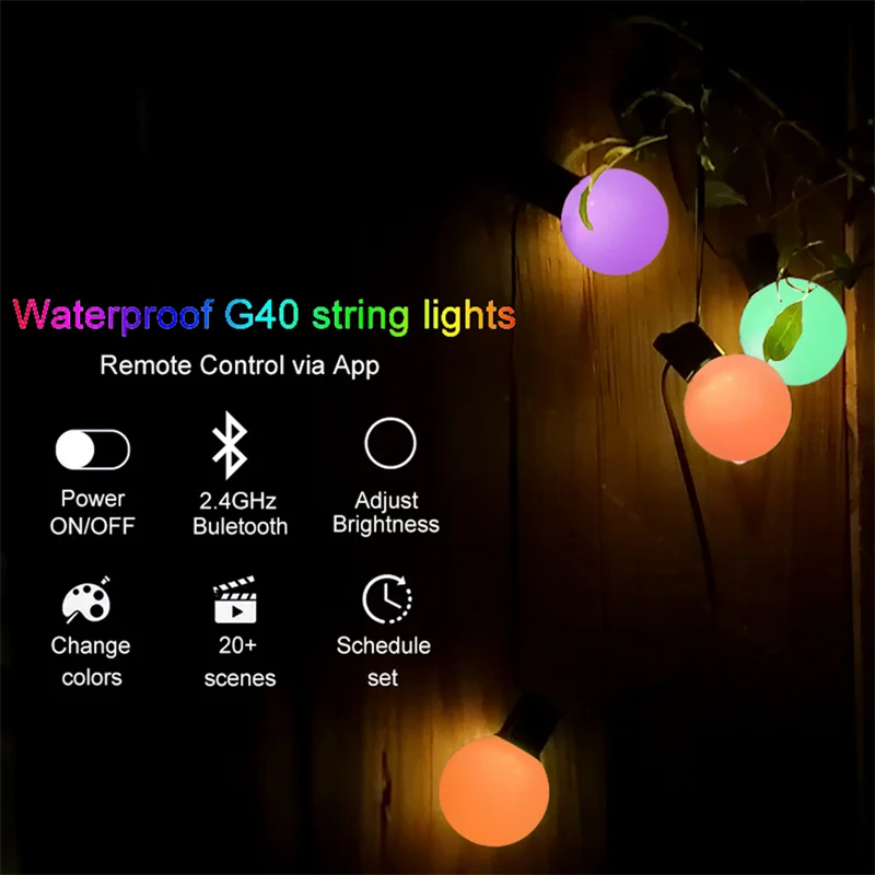 Smart String Svetlá G40 Svete Žiarovka String Lampa RGB Bluetooth Smart APP Riadenie Nepremokavé Stmievateľné Pripojiteľná Vonkajšie Svetlá Obrázok 3