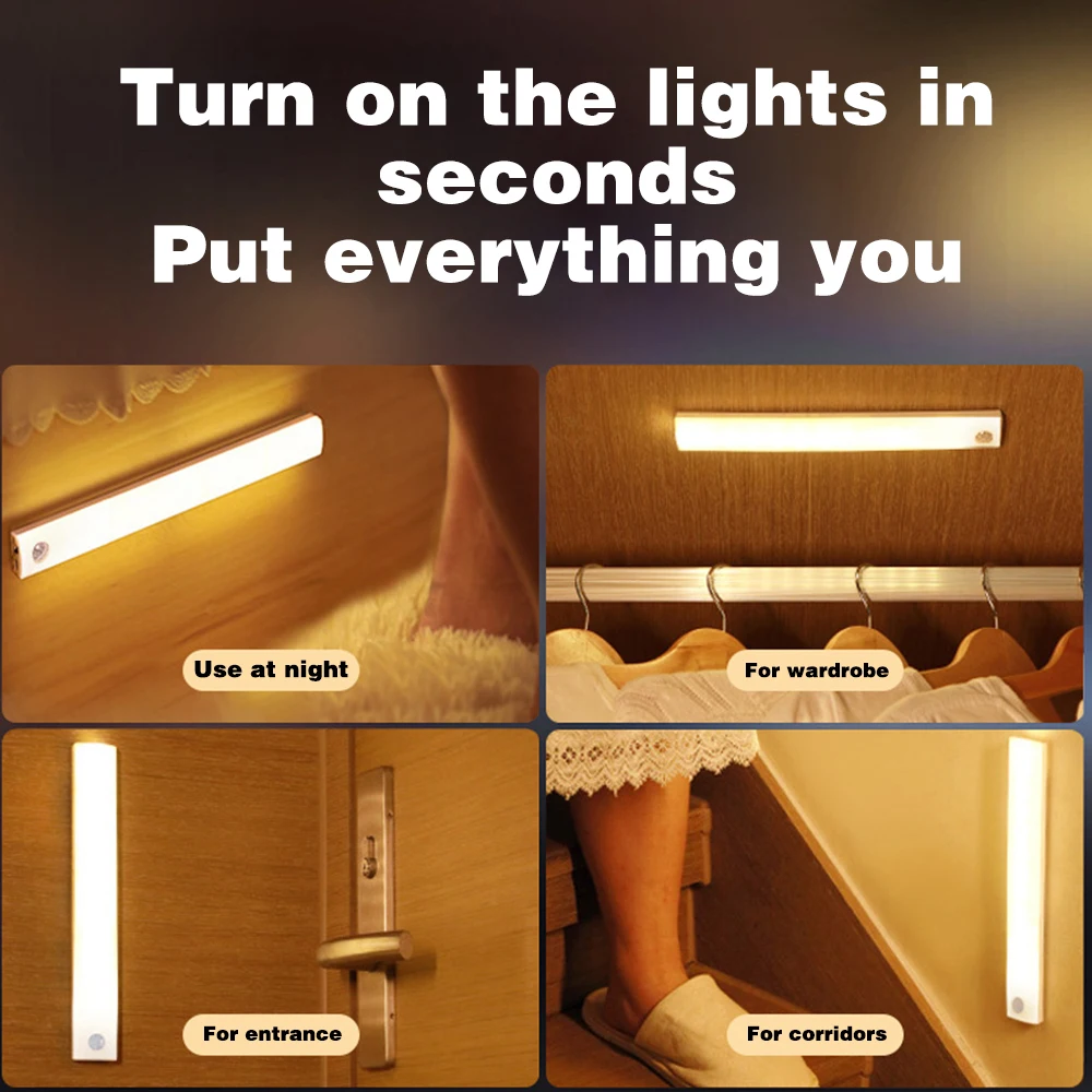 LED Nočné Osvetlenie, Bezdrôtový Snímač Pohybu Nástenné svietidlo USB Nabíjateľné Kuchynské Skrinky Chodby, Nočné Lampy, Spálňa Obrázok 5