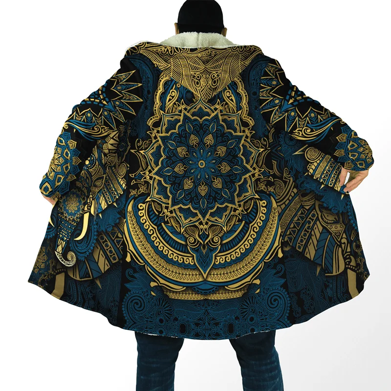 2021 Najnovšie Zimné Pánske Plášť Slon Royal Mandala 3D full Tlač Fleece Kapucňou Kabát Unisex Bežné Hrubé Teplé Cape kabát Obrázok 0