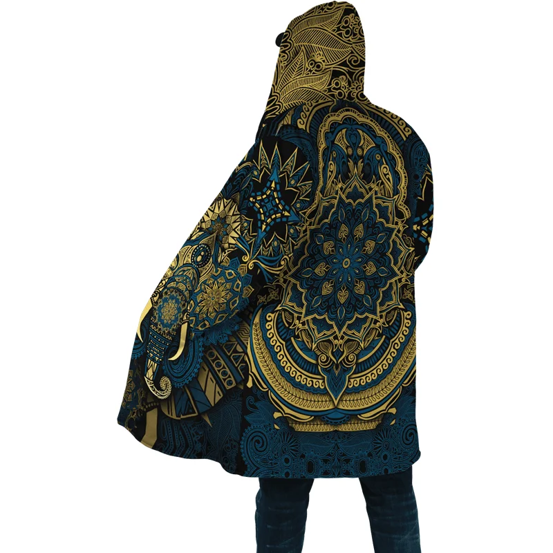 2021 Najnovšie Zimné Pánske Plášť Slon Royal Mandala 3D full Tlač Fleece Kapucňou Kabát Unisex Bežné Hrubé Teplé Cape kabát Obrázok 1