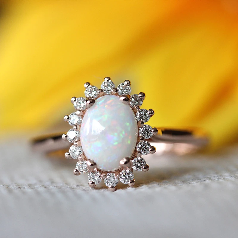 Dvojité Reálnej vajcovité Opal CZ Prstene Pre Ženy Rose Gold Color Veľká Svadba Zásnubný Prsteň Módne Šperky Za Dar KCR237-M Obrázok 4