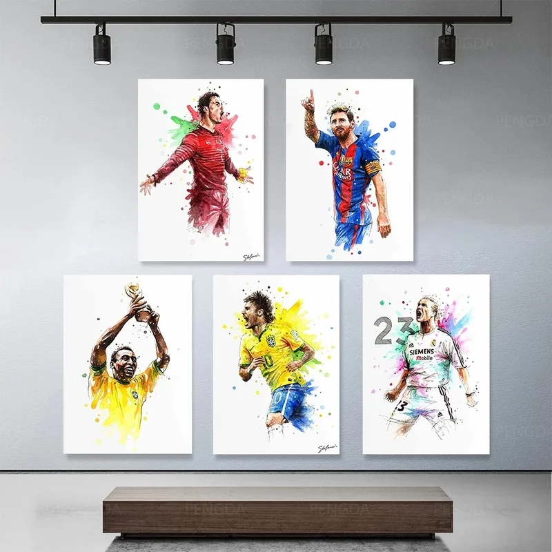 Futbal Šport Plagáty a Futbalový Hráč Znaky Plátno na Maľovanie Akvarel Wall Art Tlač Obývacia Izba dekor Domova Obrázok 1