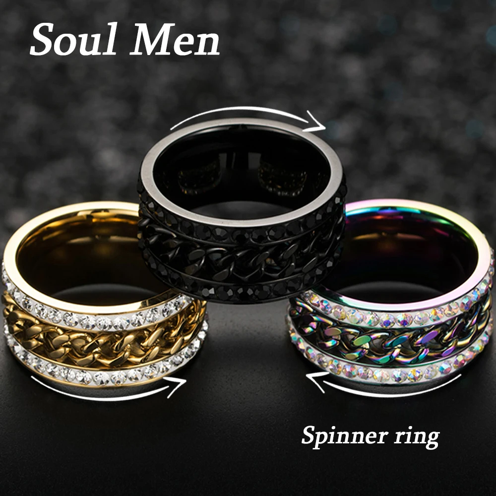 Móda 11 mm Spinner Prstene Pre Mužov Úzkosti pomoc Príslušenstvo Farebné Titánové Ocele Sústruženie Reťaz z Nerezovej Ocele Krúžky Jewelr Obrázok 0