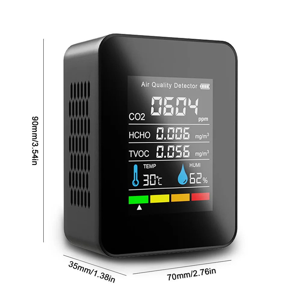 5 in1 Vzduchu Monitor CO2 Oxid Uhličitý Detektor Skladu Kvality Vzduchu Teplota Vlhkosť TVOC HCHO Monitor Meranie Meter Obrázok 4