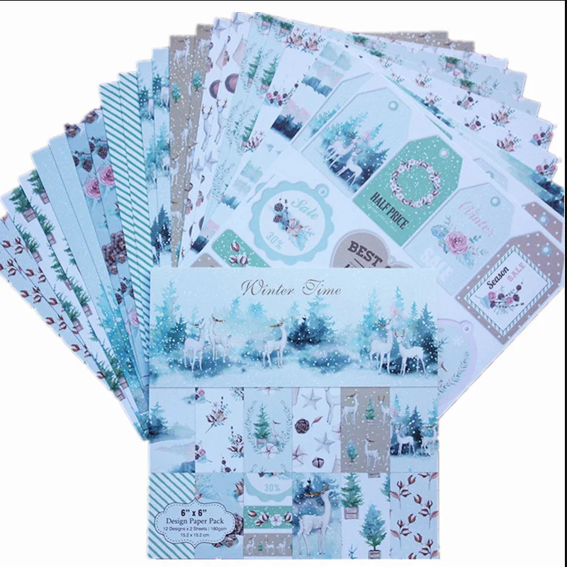 6 Palcový 24 Listy Vianočné Tému Scrapbooking Vzorovaný Papier, DIY Album Craft Papier Zimný Čas Série Obrázok 0
