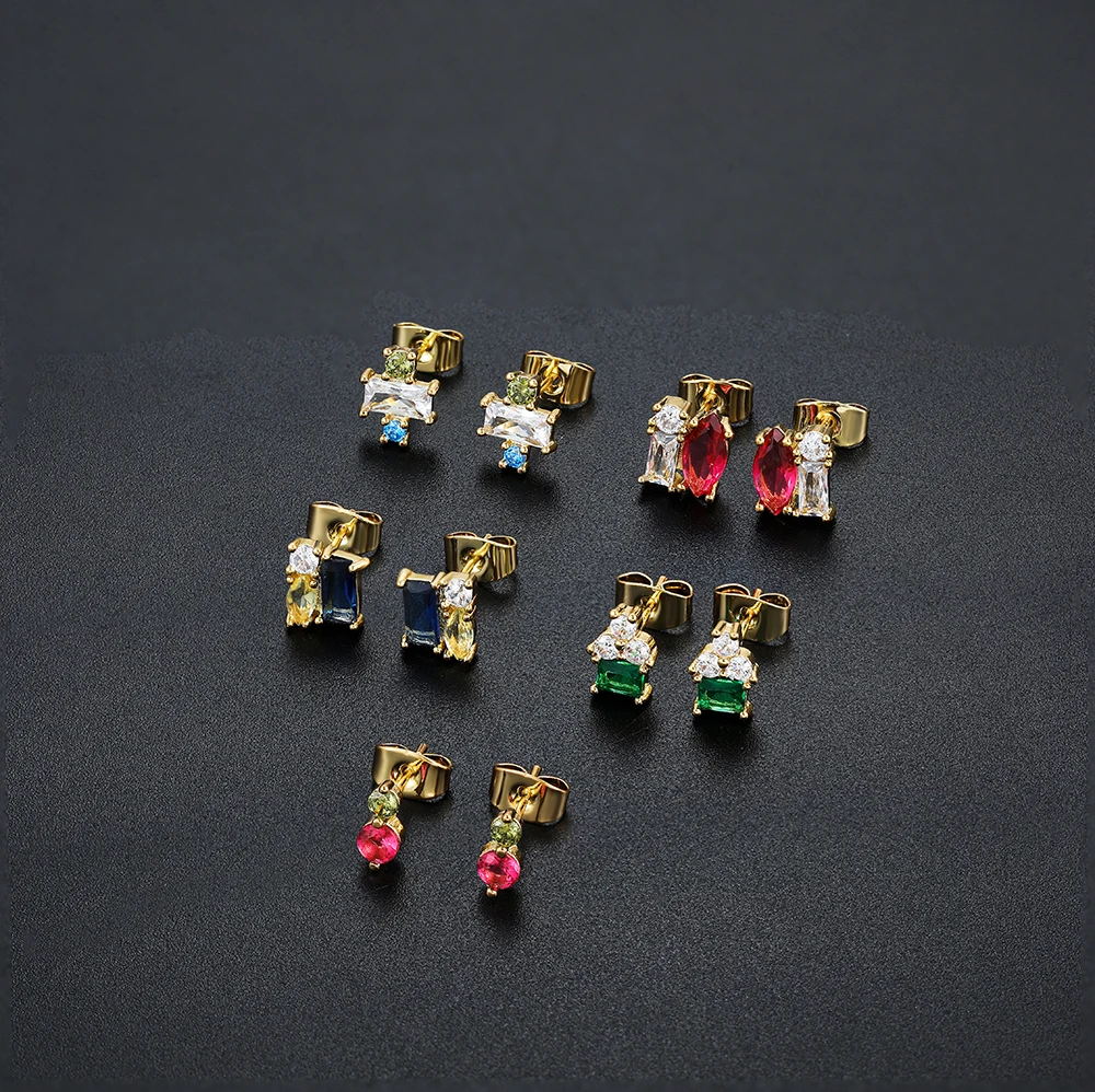 Farebné Priehľadné CZ Kryštálmi Stud Náušnice pre Ženy Mini Geometrické Štvorcové Zirkóny Chrupavky, Piercing, Náušnice Šperky Obrázok 5