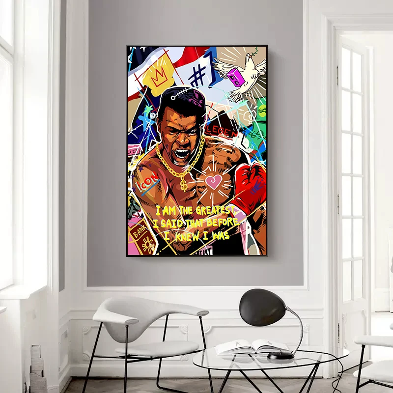 Graffiti Art Box Muhammad Ali, Mike Tyson Portrét Plagát Plátno Na Maľovanie Boxer Legenda Motivačný Stene Obraz Domova Obrázok 2