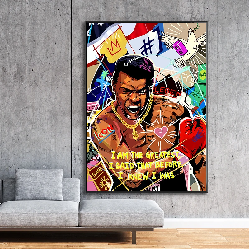 Graffiti Art Box Muhammad Ali, Mike Tyson Portrét Plagát Plátno Na Maľovanie Boxer Legenda Motivačný Stene Obraz Domova Obrázok 3