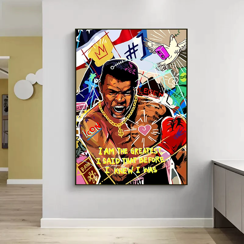 Graffiti Art Box Muhammad Ali, Mike Tyson Portrét Plagát Plátno Na Maľovanie Boxer Legenda Motivačný Stene Obraz Domova Obrázok 4