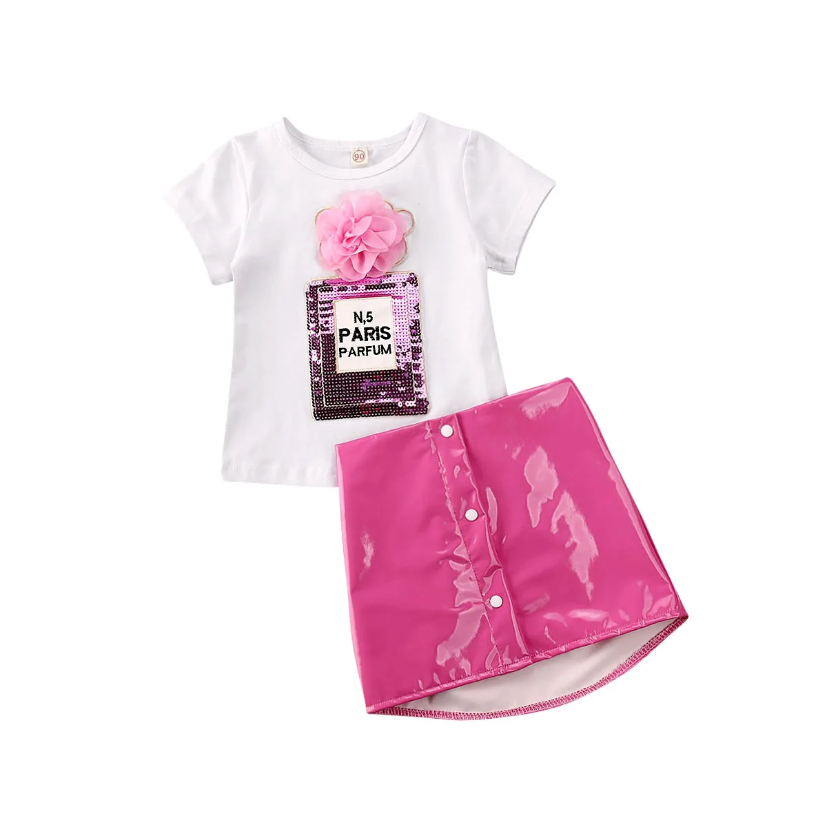 1-5Y Batoľa Detský Baby Girl 3D Parfum Kvet Vrcholy Čaj+ Kožené Sukne 2 KS Oblečenie Šaty Letné Obrázok 0