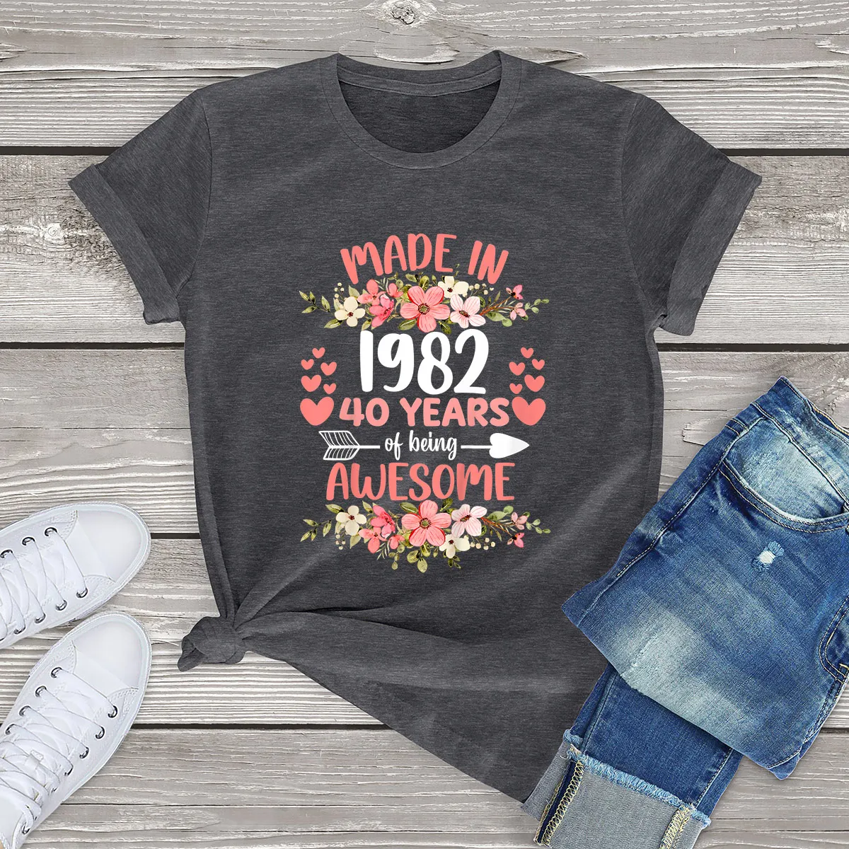 100% Bavlna Vyrobené V roku 1982 Kvetinový 40 ročný 40. Narodeninám Ženy Bežné Kvety T-Shirt Harajuku Tee Módne Letné Tričko Obrázok 0