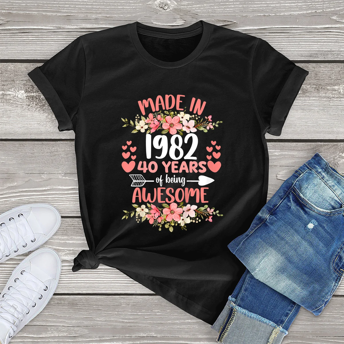 100% Bavlna Vyrobené V roku 1982 Kvetinový 40 ročný 40. Narodeninám Ženy Bežné Kvety T-Shirt Harajuku Tee Módne Letné Tričko Obrázok 1