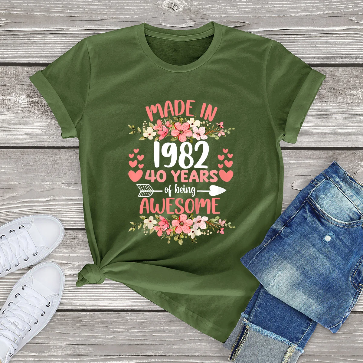 100% Bavlna Vyrobené V roku 1982 Kvetinový 40 ročný 40. Narodeninám Ženy Bežné Kvety T-Shirt Harajuku Tee Módne Letné Tričko Obrázok 2