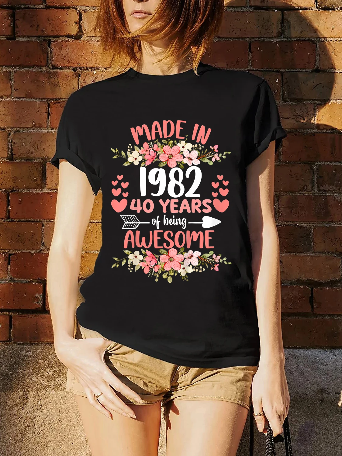 100% Bavlna Vyrobené V roku 1982 Kvetinový 40 ročný 40. Narodeninám Ženy Bežné Kvety T-Shirt Harajuku Tee Módne Letné Tričko Obrázok 3