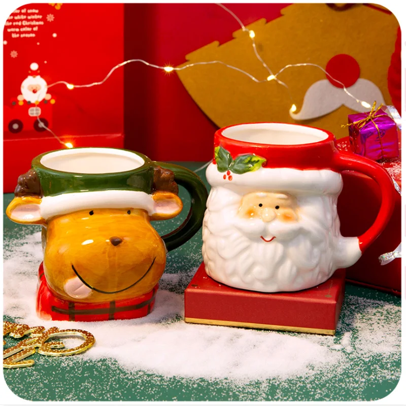 Vianočné Oslavy Elk Keramický Pohár Vody Tvorivé Osobnosti Santa Claus Hrnček Sobov Darček Pohár Snehuliak Šálku Kávy Obrázok 1